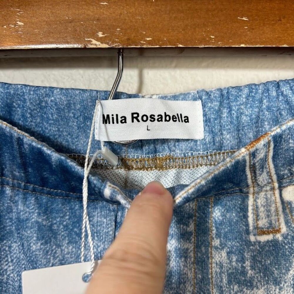 NEW Mila Rosabella Sweatpants Wide Leg Jean L Blue Elastic Waist Stretch NWT - Picture 7 of 7